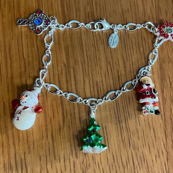 Estate Christopher Radko Silver Charm Bracelet w/5 Enamel Christmas Charms - Picture 4 of 7